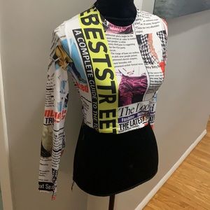 NWOT NEWSPAPER MAG CROP TOP